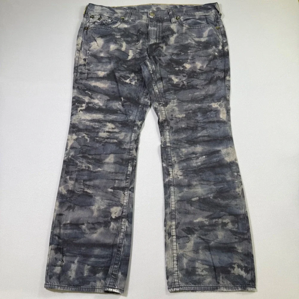 True Religion Ricky Big T Jeans Mens 44x33 Grey Cloud Wash Straight Flap Pockets